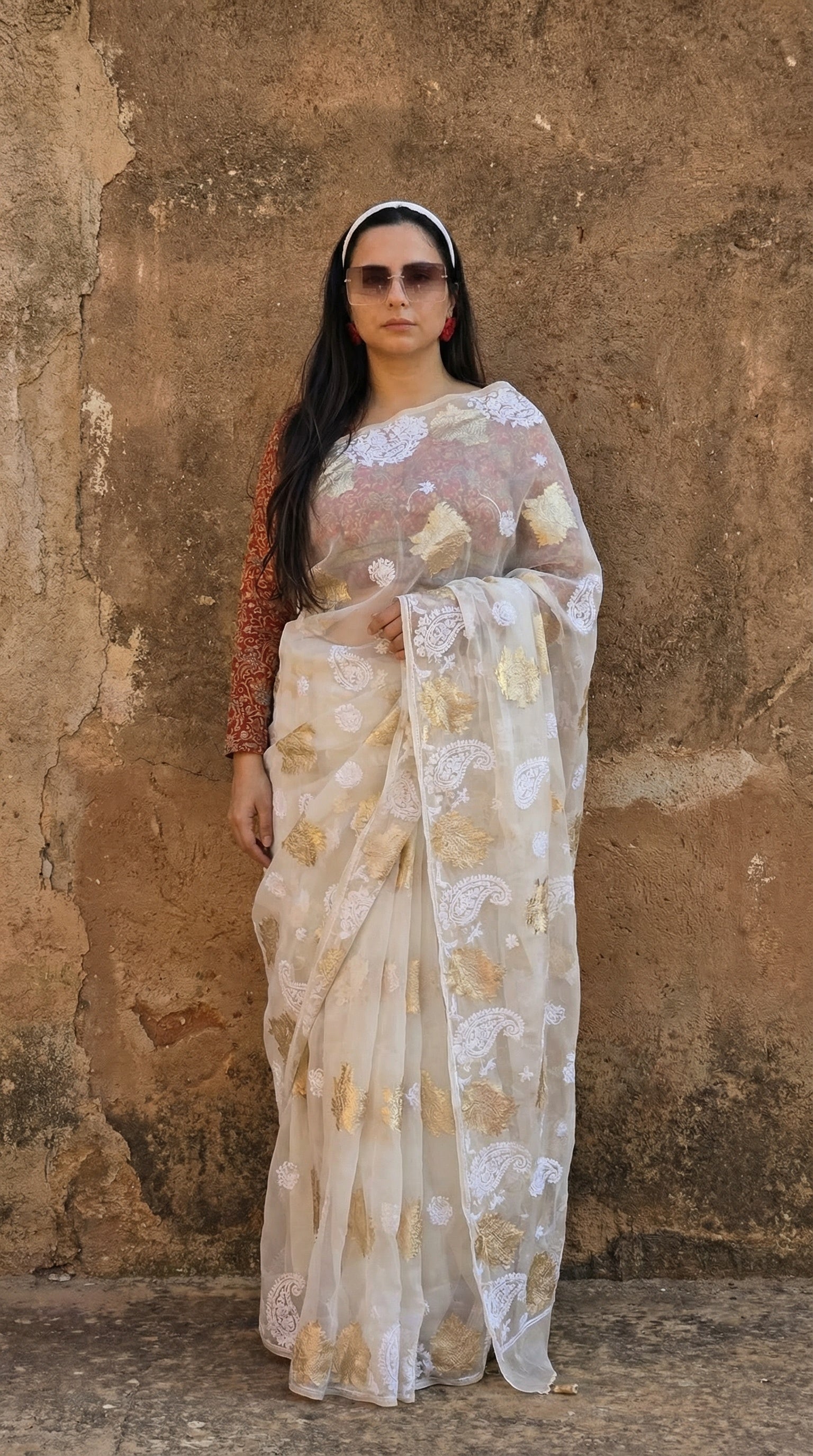 modern saree with traditional embroidery detailing
