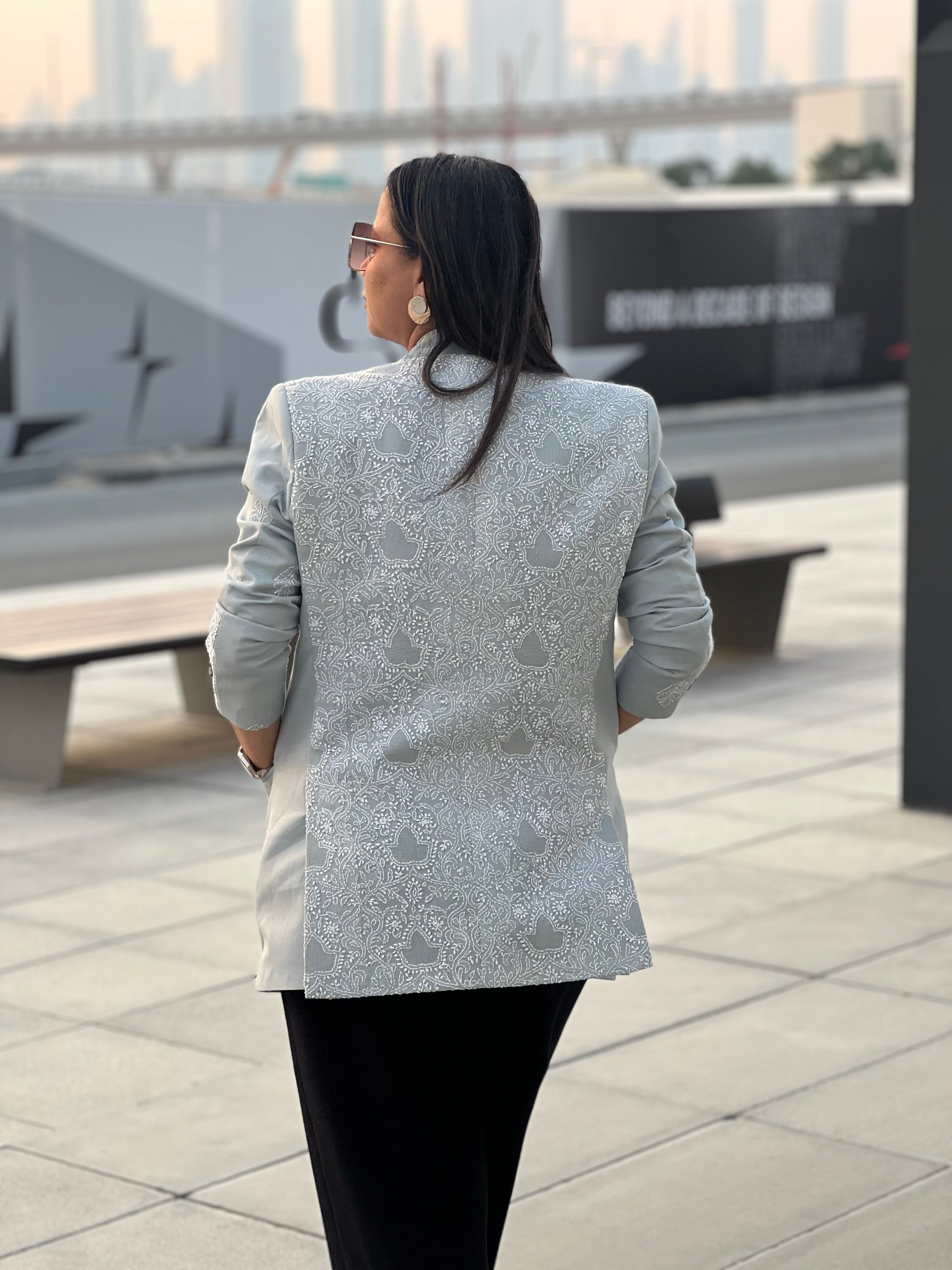 Bloom Chikankari Cotton Oversized Blazer
