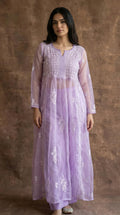 Whisper Organza Chikankari Long Kurti- Semi-Stitched