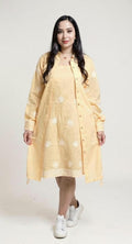 BLOOM-Pure Cotton Peach Embroidered Shirt Dress